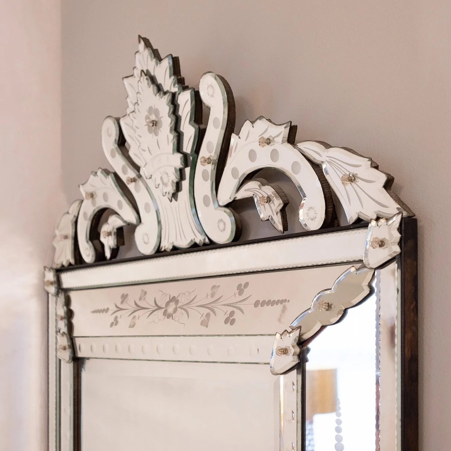 Artisan French Mirror With Exquisite Engraving 1940s - SOLD